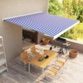 vidaXL Ručne zaťahovacia kazetová markíza modro-biela 400x300 cm