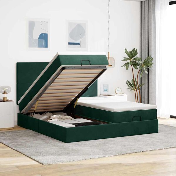 vidaXL Osmanský rám postele s matracmi tmavozelená 200x200 cm zamat
