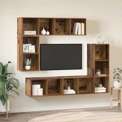 vidaXL Zostava TV skriniek Nástenný 4 pcs Staré drevo Kompozitné drevo