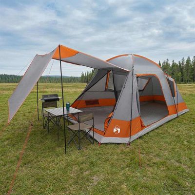 vidaXL Stan chata Šedá a oranžová Pre 8 osôb Polyester a oceľ