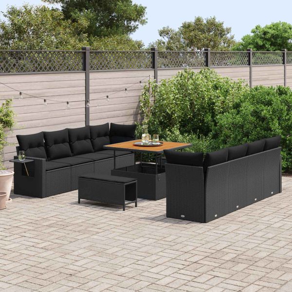 vidaXL Súprava záhradných pohoviek s vankúšom 11 pcs Čierna Poly ratan