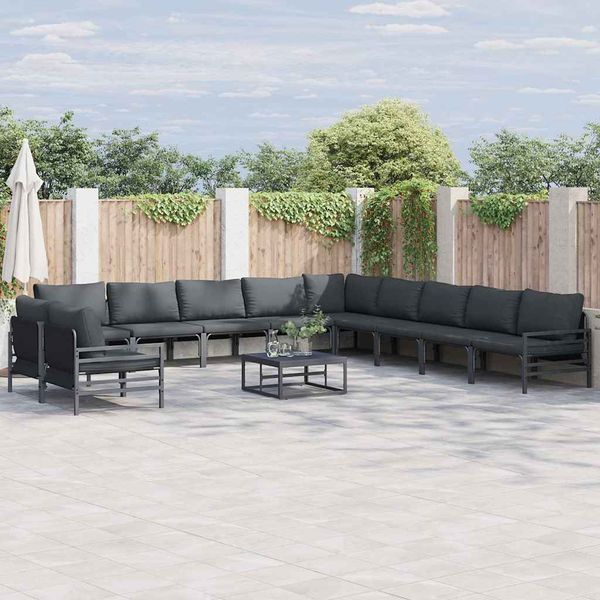 vidaXL Súprava záhradných pohoviek s vankúšom 11 pcs Čierna Oceľ
