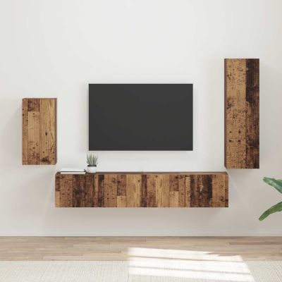 vidaXL Zostava TV skriniek Nástenný 4 pcs Staré drevo Kompozitné drevo