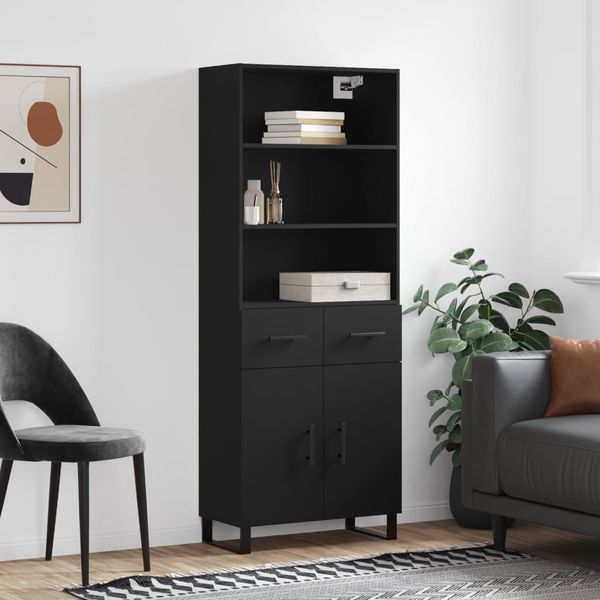 vidaXL Vysoká skrinka čierna 69,5x34x180 cm spracované drevo