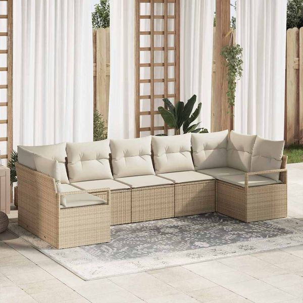 vidaXL Súprava záhradných pohoviek 7 pcs Béžová a biela polyratan