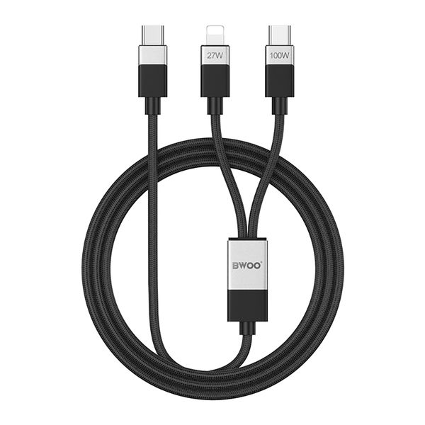 BWOO Braided 2-v-1 kábel USB-C - USB-C a Lightning 1m 100W/27W čierny