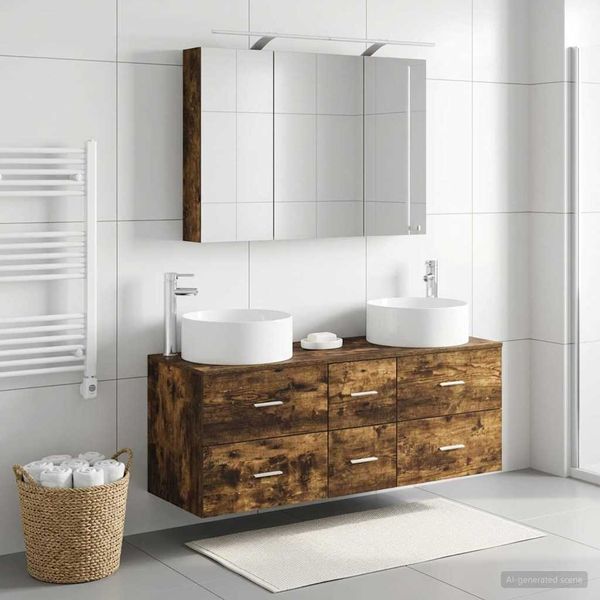 vidaXL Sada kúpeľňového nábytku 4 pcs Dymový dub