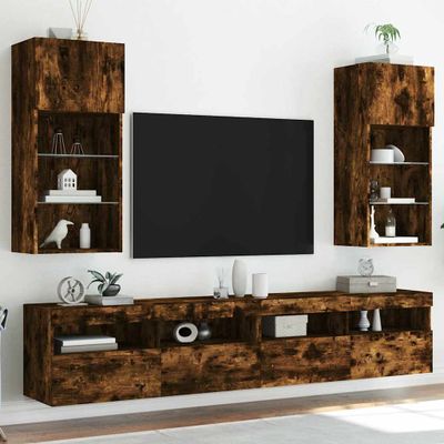 vidaXL TV skrinky s LED svetlami 2 ks dymový dub 40,5x30x90 cm