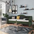 vidaXL Pohovka s matracom a USB tmavozelená látková 90x200 cm