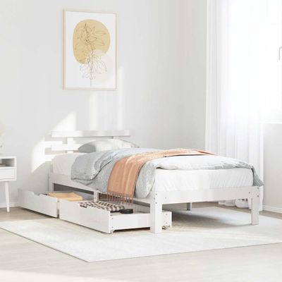 vidaXL Posteľný rám so zásuvkami biely 90x190 cm masívna borovica