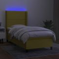 vidaXL Posteľ boxsping s matracom a LED zelená 100x200 cm látka