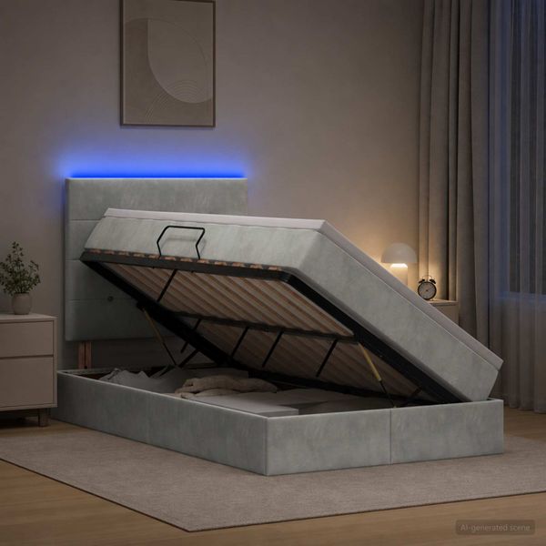 vidaXL LED úložná posteľ s matracom Svetlosivá 120 x 200 cm Zamat
