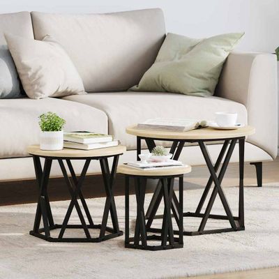 vidaXL Zostaviteľný bočný stôl 3 pcs Sonoma dub