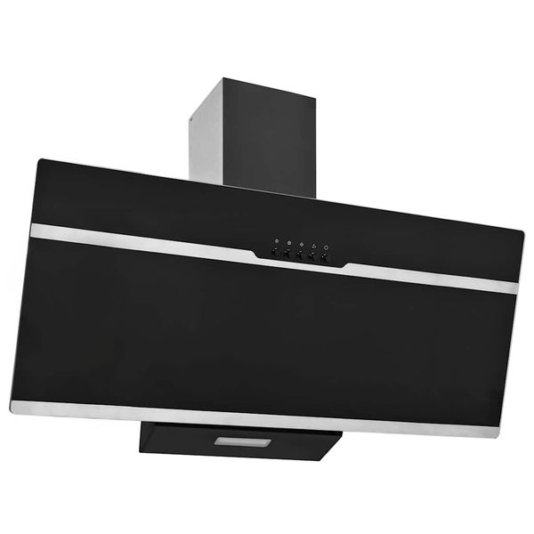 vidaXL Nástenný digestor 90cm, nehrdzavejúca oceľ+tvrdené sklo, čierny