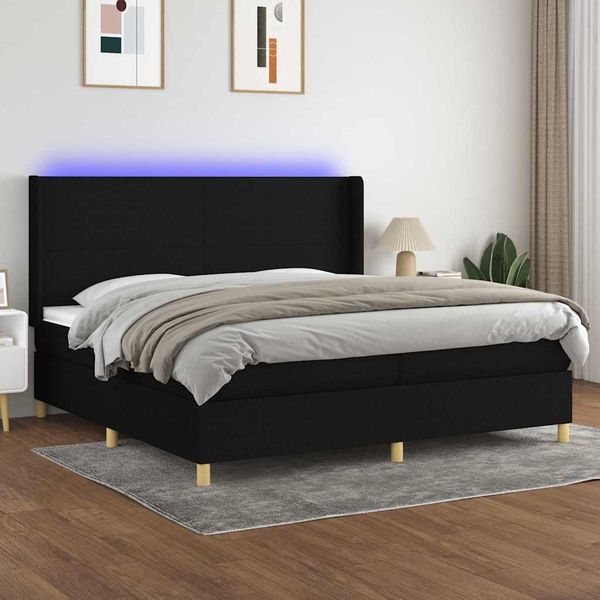 vidaXL Posteľ boxsping s matracom a LED čierna 200x200 cm látka