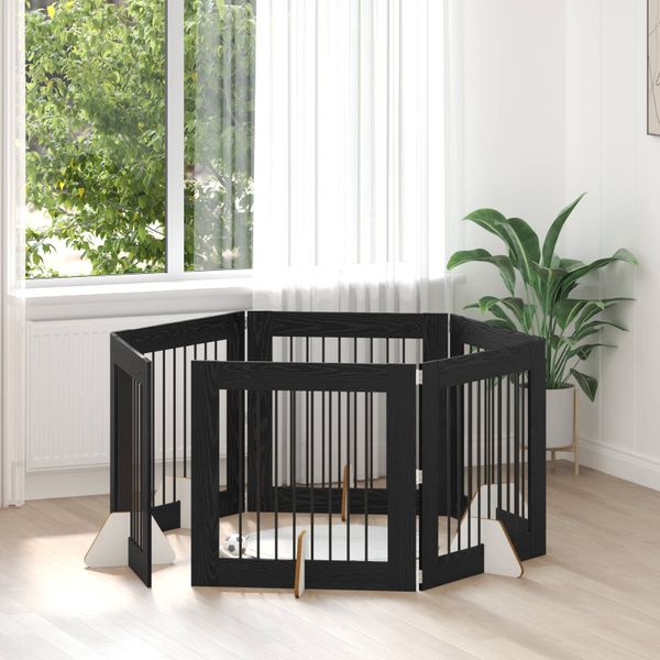 vidaXL Brána pre psov so stojanmi 6 pcs Čierny dub 80 x 80 cm