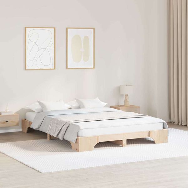 vidaXL Rám postele Prírodná 140 x 200 cm Masívne borovicové drevo