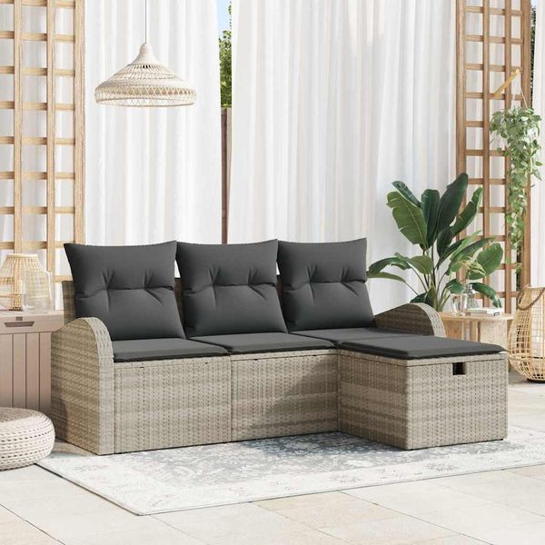 vidaXL Súprava záhradných pohoviek 4 pcs Svetlosivá Poly ratan