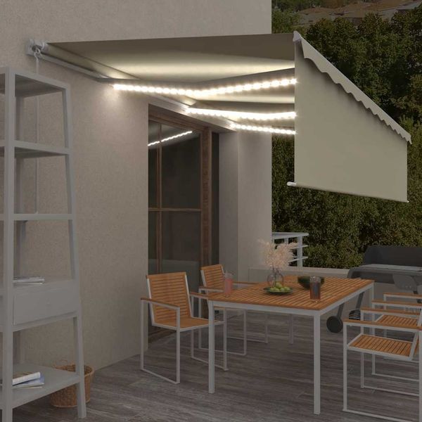 vidaXL Ručne zaťahovacia markíza s tienidlom a LED 6x3m krémová