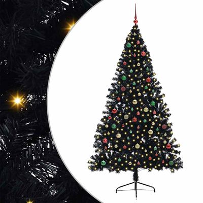 vidaXL Umelý predsvietený vianočný stromček Čierna 210 cm PVC