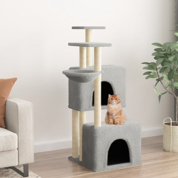 vidaXL Škrabadlo pre mačky so sisalovými stĺpikmi bledosivé 122 cm