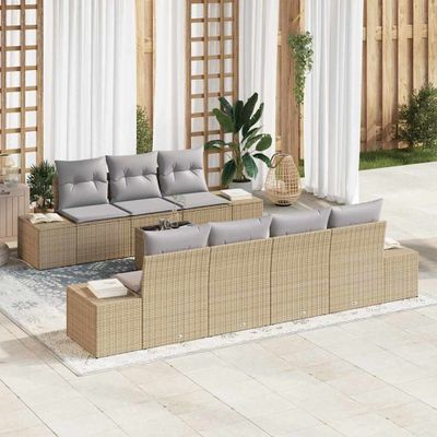 vidaXL Súprava záhradných pohoviek s vankúšom 8 pcs Béžová polyratan