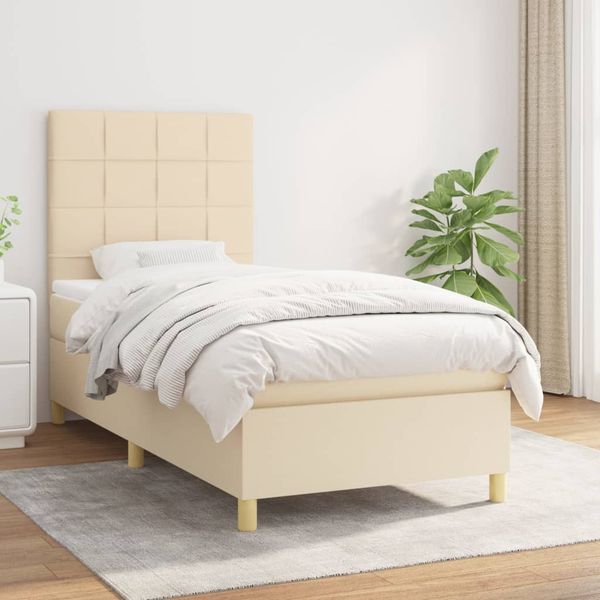 vidaXL Posteľný rám boxsping s matracom krémový 80x200 cm látka