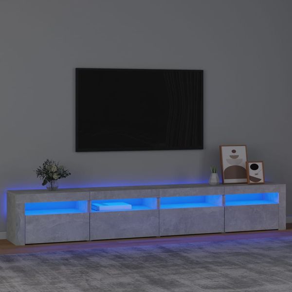 vidaXL TV skrinka s LED svetlami betónová sivá 240 x 35 x 40 cm
