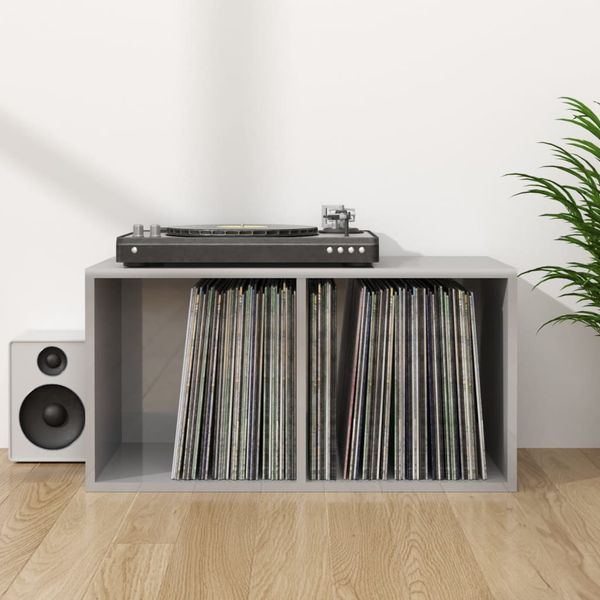 vidaXL Úložný box na vinyly, lesklý sivý 71x34x36 cm, kompozitné drevo
