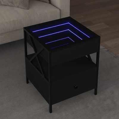 vidaXL Nočný stolík s nekonečnými LED čierny 40x40x51 cm