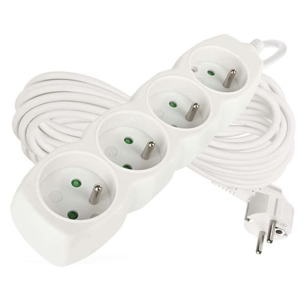 Predlžovací kábel 10 m / 4 zásuvky / biely / PVC / 1 mm2