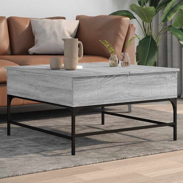 vidaXL Konferenčný stolík, sivá sonoma 80x80x45cm kompozitné drevo+kov