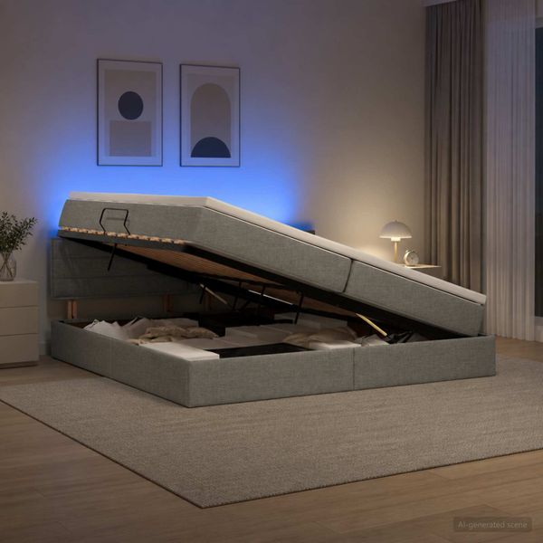 vidaXL LED úložná posteľ s matracom Tmavosivá 200 x 200 cm Látka