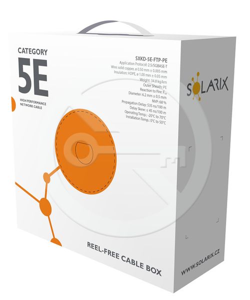 Solarix - kabel FTP Cat5e drát 100 m PE, venkovní