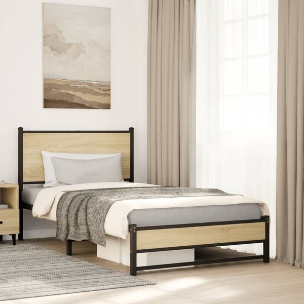 vidaXL Kovový posteľný rám bez matraca, dub sonoma 100x190 cm