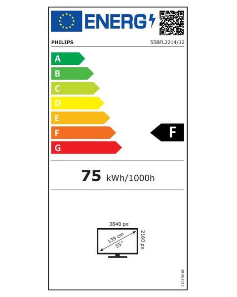 55" D-LED Philips 55BFL2214-UHD, IPS, 350cd, TV, 16/7 LED displej, Smart, 55", 4K UHD 3840x2160, DVB-T/T2/C, HEVC, 3x HDMI, 2x USB, LAN, Wi-Fi, provoz 16/7, en. tr. F