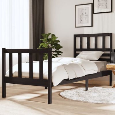vidaXL Posteľný rám čierny 75x190 cm malé jednolôžko masívne drevo