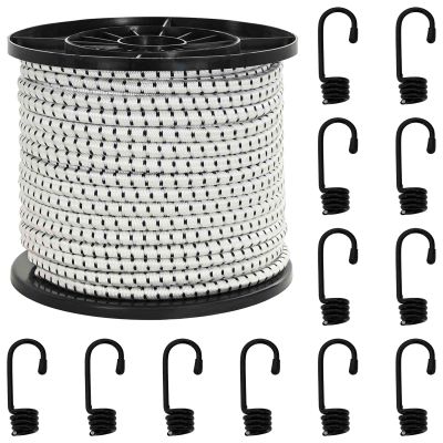 vidaXL Bungee šnúry s háčikmi 10 mm Čierna a biela PP a guma