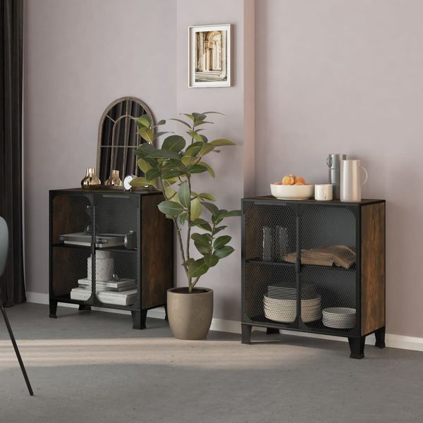 vidaXL Úložné skrinky 2 ks rustikálne hnedé 72x36x82 cm kov a MDF