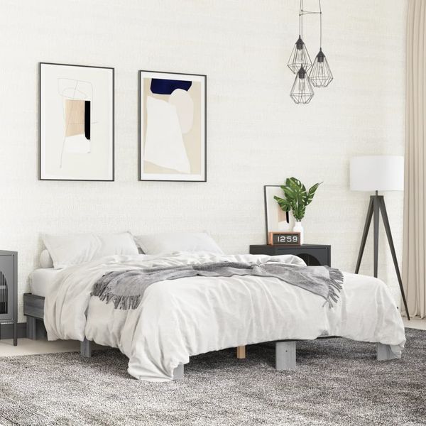 vidaXL Posteľný rám sivý sonoma 150x200 cm kompozitné drevo a kov
