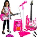Detská elektrická gitara 22407 ružová + mikrofón + zesilovač