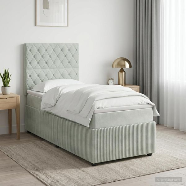 vidaXL LED boxspring posteľ s matracom Svetlosivá 80 x 200 cm Zamat