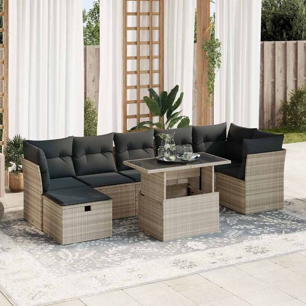 vidaXL 8-dielna záhradná súprava pohoviek s vankúšmi svetlosivá