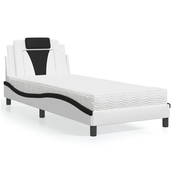 vidaXL Posteľ Viana s matracom bielo-čierna 90x200 cm umelá koža