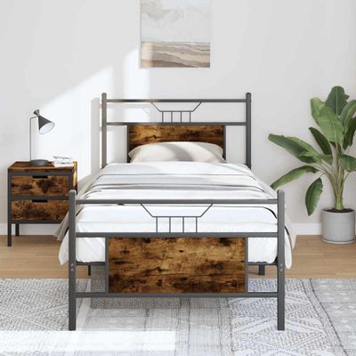 vidaXL Posteľný rám bez matraca dymový dub 75x190 cm kompozitné drevo