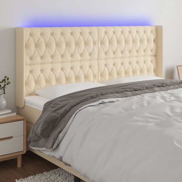 vidaXL Čelo postele s LED krémové 183x16x118/128 cm látka