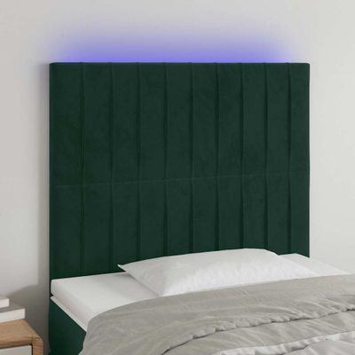 vidaXL Čelo postele s LED tmavozelené 90x5x118/128 cm zamat