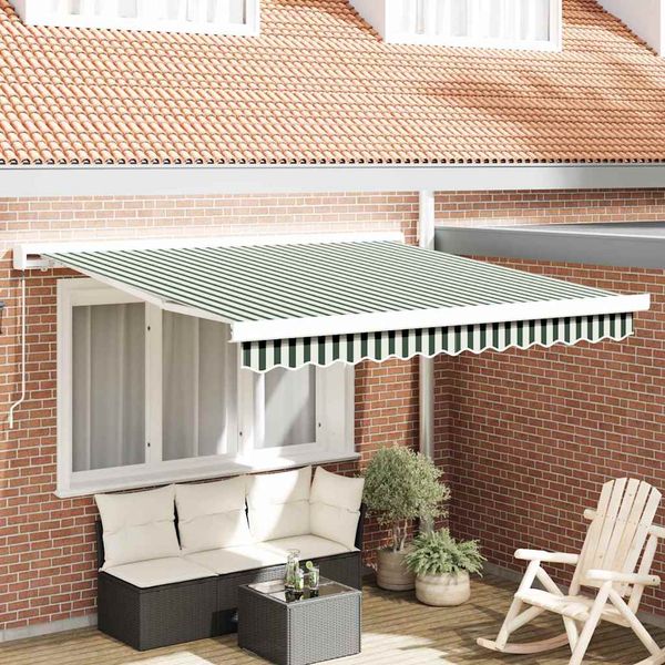 vidaXL Sklopná markíza Zelená a biela 350 x 250 cm Plátno a hliník