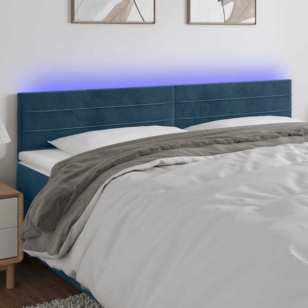 vidaXL Čelo postele s LED tmavomodré 180x5x78/88 cm zamat