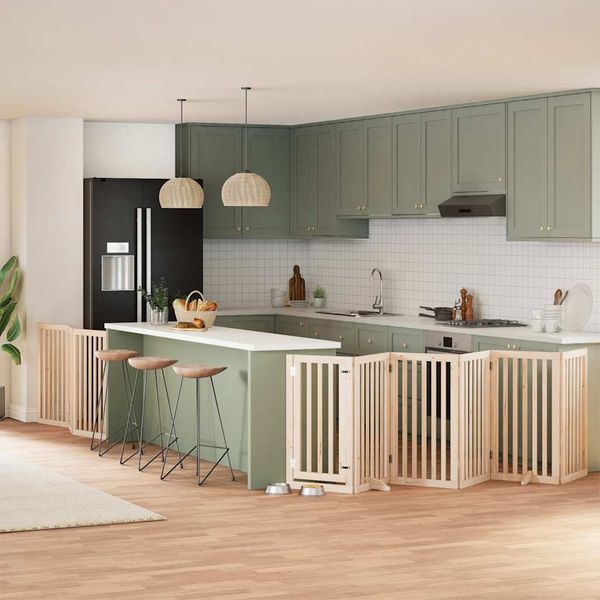 vidaXL Brána pre psa s dverami skladacia 9 panely 450cm topoľové drevo